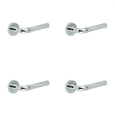 4 PACK Elegant Polished Chrome Lever on Rose Door Handle for Modern Interiors - Interior Handle