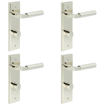 4 PACK Elegant Polished Nickel Bathroom Door Handle Set with Turn & Release Mechanism - Solid Brass Interior Handle