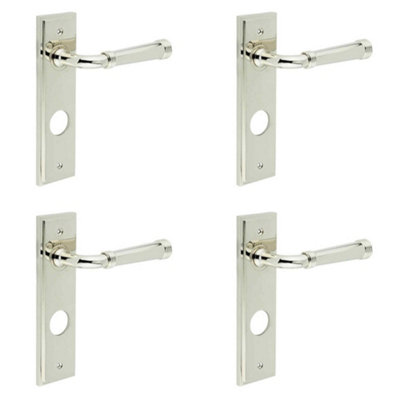 4 PACK Elegant Polished Nickel Bathroom Door Handle with Backplate - Solid Brass Interior Handle