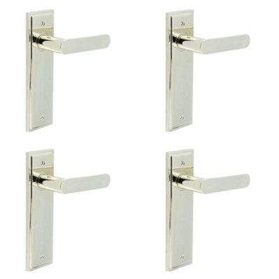 4 PACK Elegant Polished Nickel Door Handle Latch Backplate for Luxury Homes - Solid Brass Interior Handle