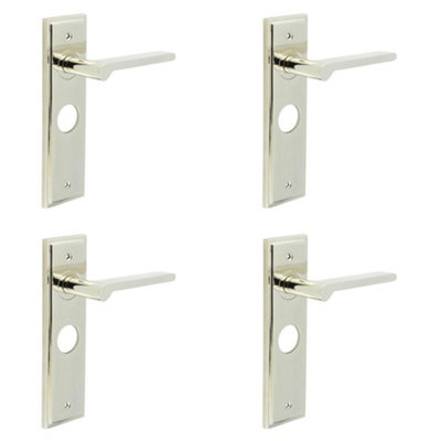 4 PACK Elegant Polished Nickel Door Handle Lock Backplate for Stylish Interiors - Solid Brass Interior Handle
