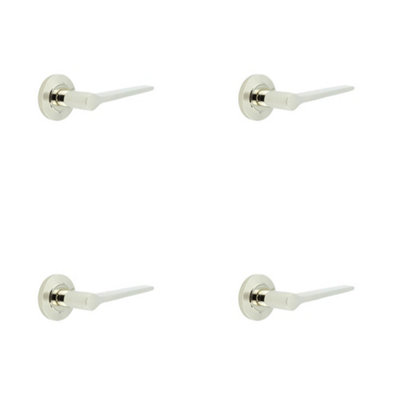 4 PACK Elegant Polished Nickel Door Handle on Chamfered Rose - Solid Brass Interior Handle