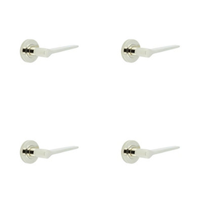 4 PACK Elegant Polished Nickel Door Handle on Plain Rose for Classic and Modern Interiors - Solid Brass Interior Handle