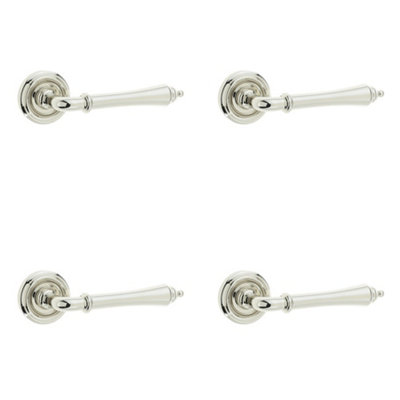 4 PACK Elegant Polished Nickel Door Handle on Rose for Stylish Interiors - Interior Handle