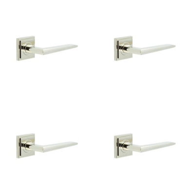 4 PACK Elegant Polished Nickel Door Handle on Square Rose Solid Brass - Interior Handle