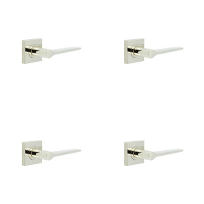 4 PACK Elegant Polished Nickel Door Handle on Square Rose Solid Brass Interior Handle