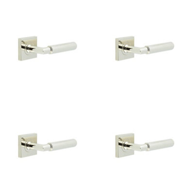 4 PACK Elegant Polished Nickel Door Handle on Square Rose - Solid Brass Interior Handle