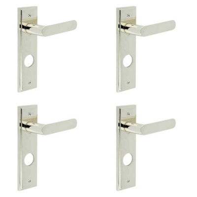 4 PACK Elegant Polished Nickel Door Handle with Backplate for Bathrooms and More - Solid Brass Interior Handle