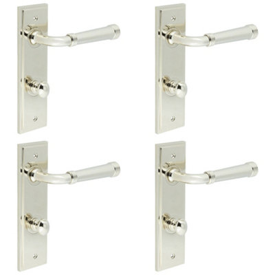 4 PACK Elegant Polished Nickel Door Handle with Backplate for Bathrooms - Solid Brass Interior Handle