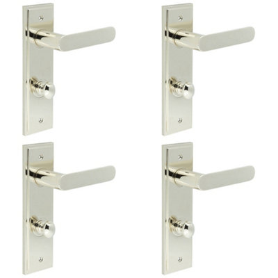 4 PACK Elegant Polished Nickel Door Handle with Backplate for Bathrooms - Solid Brass Toilet Handle