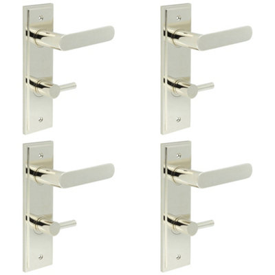 4 PACK Elegant Polished Nickel Door Handle with Backplate for Bathrooms - Solid Brass WC Handle