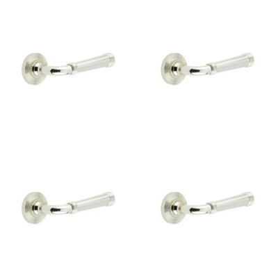 4 PACK Elegant Polished Nickel Door Handle with Reeded Design - Solid Brass Interior Handle