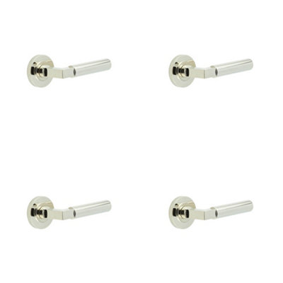 4 PACK Elegant Polished Nickel Door Handle with Rose Design - Solid Brass Interior Handle