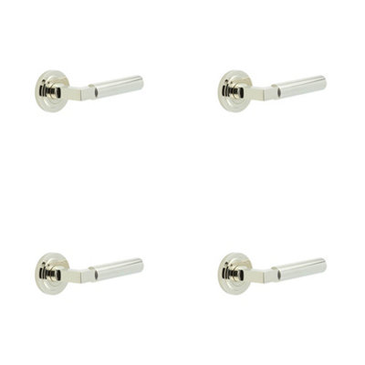 4 PACK Elegant Polished Nickel Door Handle with Stepped Rose Design Solid Brass Interior Handle