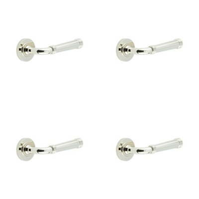4 PACK Elegant Polished Nickel Door Handle with Traditional Design - Solid Brass Interior Handle