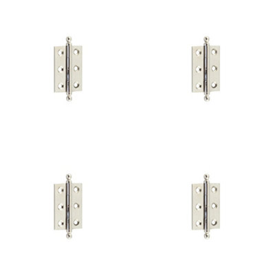 4 PACK Elegant Polished Nickel Finial Hinge 50x35mm for Cabinet Doors - Solid Brass - Door Hinges