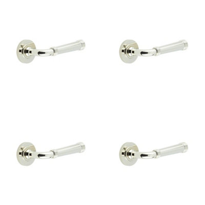 4 PACK Elegant Polished Nickel Knurled Door Handle for Stylish Interiors - Solid Brass Interior Handle