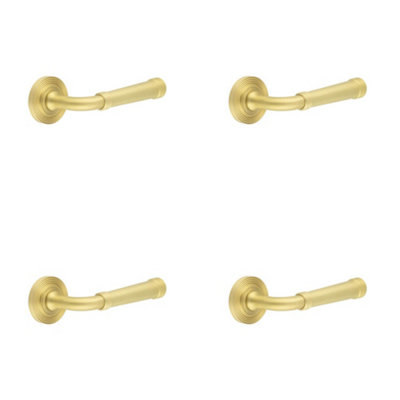 4 PACK Elegant Reeded Satin Brass Door Handle for Timeless Style - Solid Brass Interior Handle