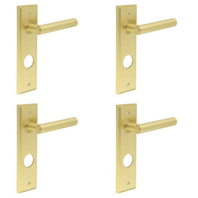 4 PACK Elegant Satin Brass Bathroom Door Handle with Versatile Backplate Options - Solid Brass Interior Lever