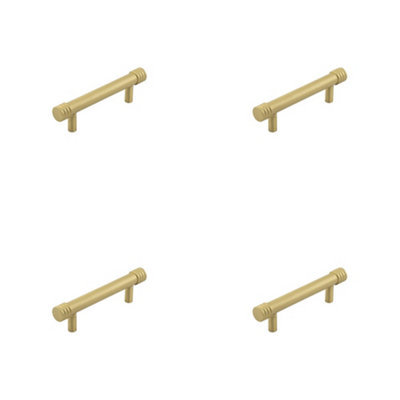 4 PACK Elegant Satin Brass Cabinet Handle - 96mm Ctrs for Stylish Interiors - Kitchen Drawer Pull Handle