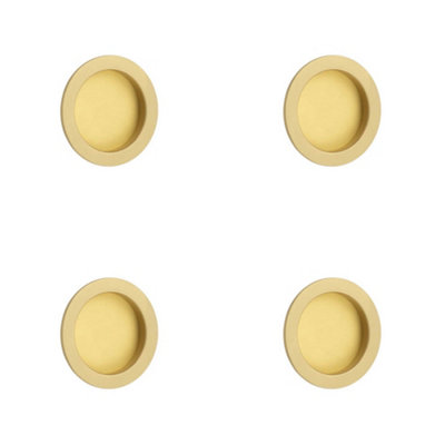 4 PACK Elegant Satin Brass Circular Flush Pull for Sliding Doors and Cabinets - Door Handle