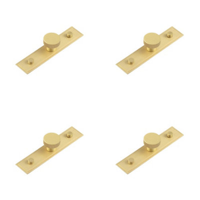4 PACK Elegant Satin Brass Cupboard Knob with Stepped Backplate - 30mm Design - Kitchen Cabinet Knob