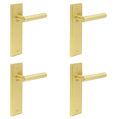 4 PACK Elegant Satin Brass Door Handle Latch Backplate for Home - Solid Brass Interior Lever