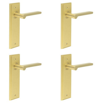 4 PACK Elegant Satin Brass Door Handle Latch Backplate for Modern Interiors - Solid Brass Interior Handle