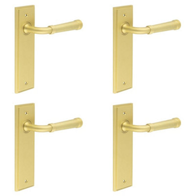 4 PACK Elegant Satin Brass Door Handle Latch with Versatile Backplate Options - Solid Brass Interior Handle