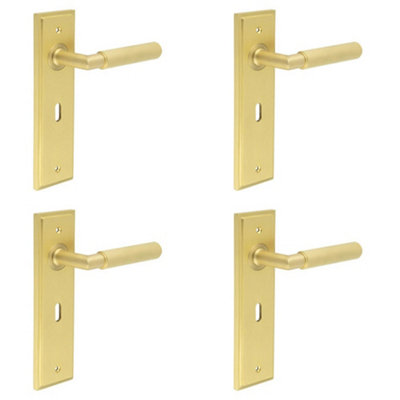 4 PACK Elegant Satin Brass Door Handle Lock Backplate for Luxury Finishes - Solid Brass Interior Handle