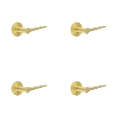 4 PACK Elegant Satin Brass Door Handle on Plain Rose for Modern and Traditional Interiors - Solid Brass Interior Handle
