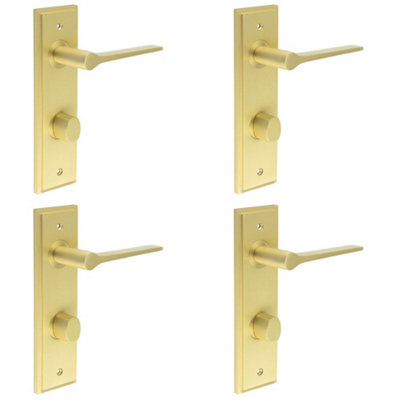 4 PACK Elegant Satin Brass Door Handle with Backplate for Bathrooms WC - Solid Brass Interior Handle