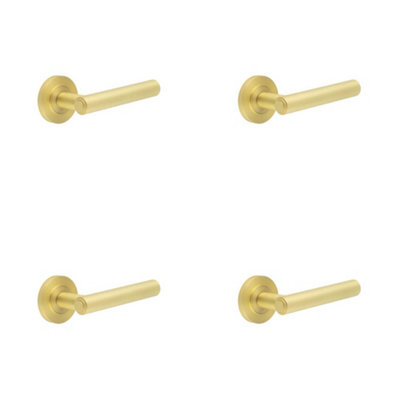 4 PACK Elegant Satin Brass Door Handle with Customizable Roses - Solid Brass Interior Handle