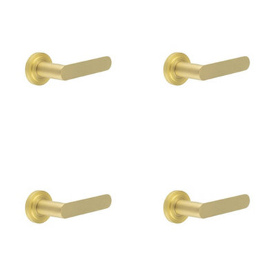 4 PACK Elegant Satin Brass Door Handle with Stepped Rose Design for Modern Interiors - Solid Brass Interior Handle