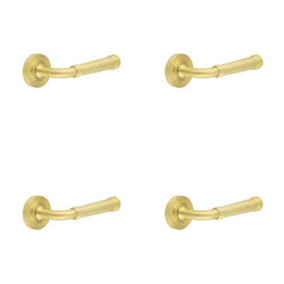 4 PACK Elegant Satin Brass Door Handle with Traditional Design - Solid Brass Interior Handle