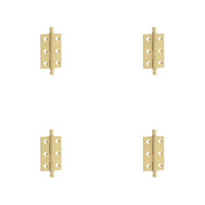 4 PACK Elegant Satin Brass Finial Hinge 50x35mm for Cabinet Doors - Solid Brass - Door Hinges
