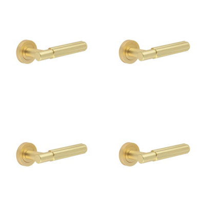 4 PACK Elegant Satin Brass Lever Door Handle on Rose for Modern Interiors - Interior Handle