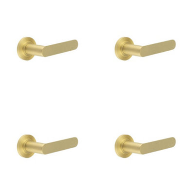 4 PACK Elegant Satin Brass Reeded Door Handle for Luxurious Interiors - Solid Brass Interior Handle