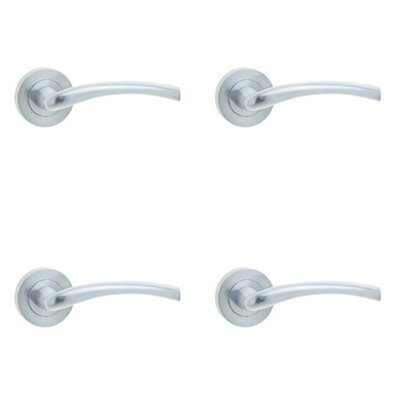 4 PACK Elegant Satin Chrome Door Handle on Rose for Stylish Interiors - Interior Handle