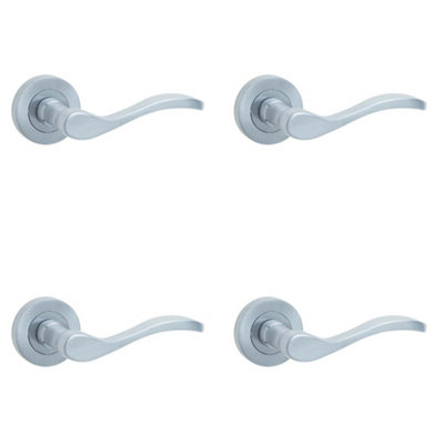 4 PACK Elegant Satin Chrome Door Handle on Rose for Timeless Interiors - Interior Handle