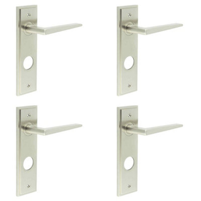 4 PACK Elegant Satin Nickel Bathroom Door Handle with Backplate Solid Brass - Interior Handle