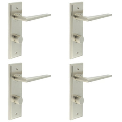 4 PACK Elegant Satin Nickel Bathroom Door Handle with Turn & Release Mechanism Solid Brass - Interior Handle
