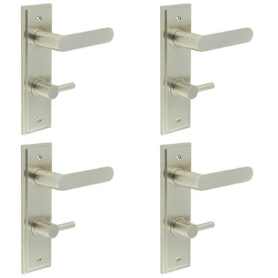 4 PACK Elegant Satin Nickel Bathroom Door Handle with Turn & Release Mechanism - Solid Brass Interior Handle