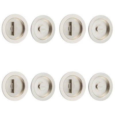 4 PACK Elegant Satin Nickel Circular Turn & Release Privacy Lock - Door Handle