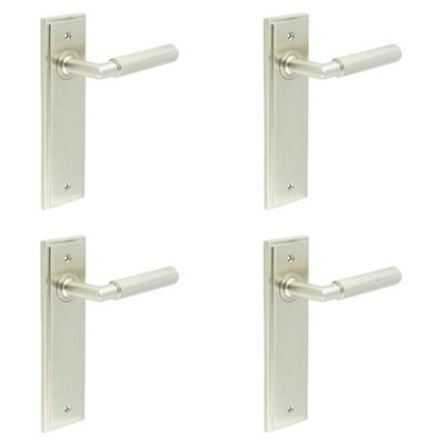 4 PACK Elegant Satin Nickel Door Handle Latch Backplate for Stylish Interiors - Solid Brass Interior Handle