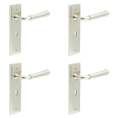 4 PACK Elegant Satin Nickel Door Handle Lock Backplate for Luxury Homes - Solid Brass Interior Handle