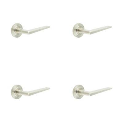 4 PACK Elegant Satin Nickel Door Handle on Chamfered Rose for Luxury Interiors - Solid Brass Interior Handle