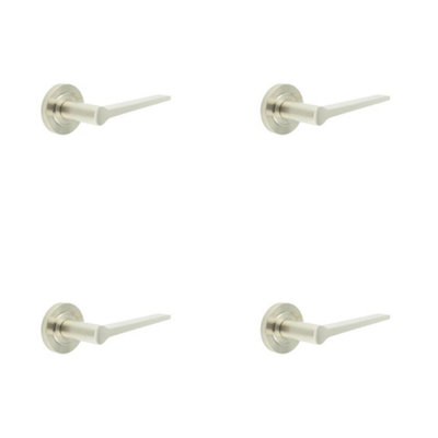 4 PACK Elegant Satin Nickel Door Handle on Chamfered Rose for Modern Interiors - Solid Brass Interior Handle
