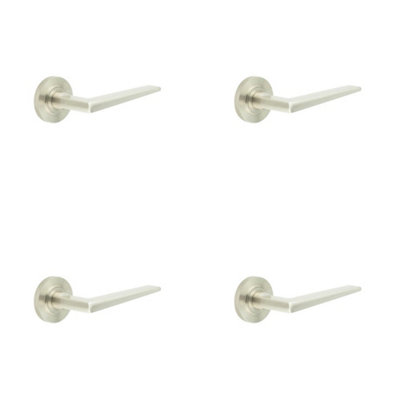 4 PACK Elegant Satin Nickel Door Handle on Knurled Rose for Luxury Interiors - Solid Brass Interior Handle
