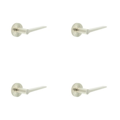 4 PACK Elegant Satin Nickel Door Handle on Knurled Rose for Modern and Classic Interiors - Solid Brass Interior Handle